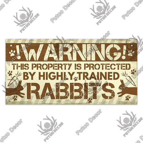 Warning This Property is Protected by Highly Trained Rabbits Wooden Plaque