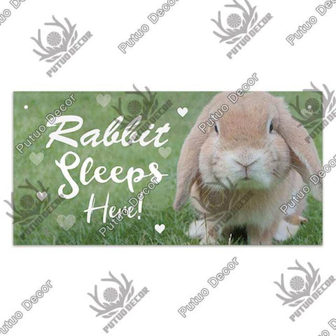 Rabbit Sleeps Here Wooden Plaque